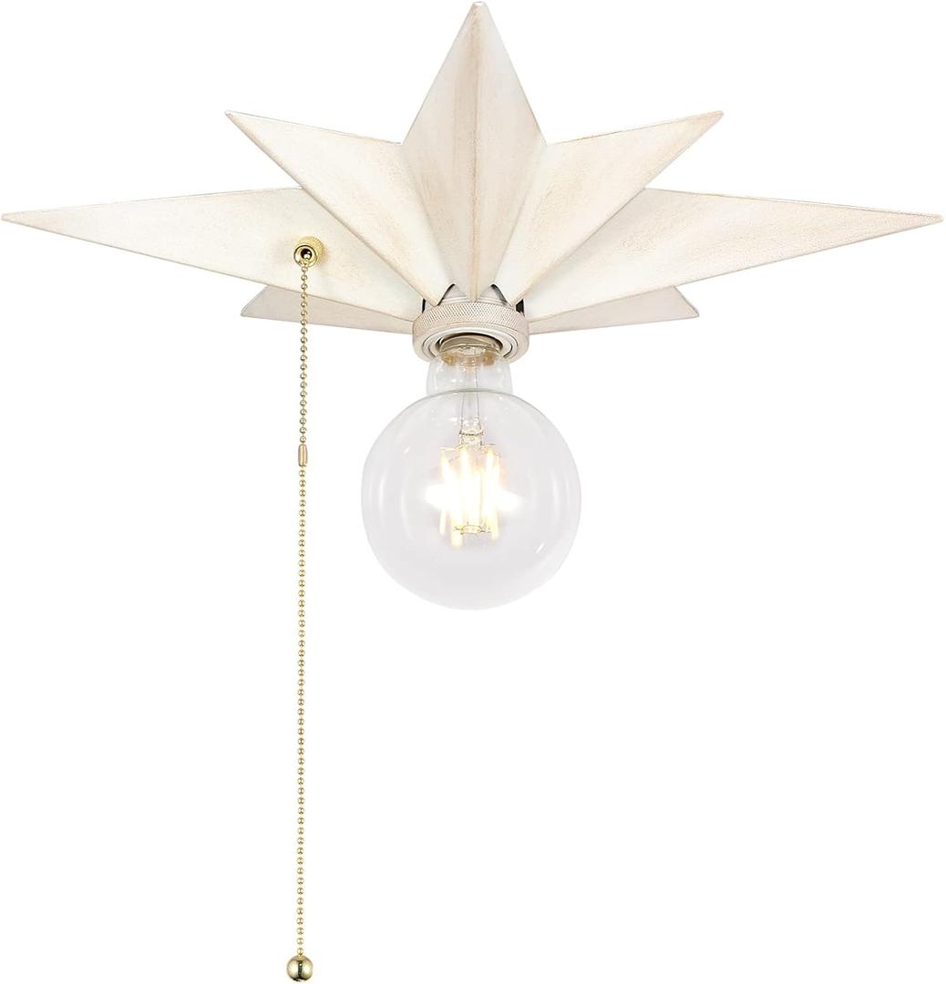 16 inch Flush Mount Ceiling Light with Pull Chain On/Off Switch, White Star Ceiling Light Fixtures, Farmhouse Modern Lighting for Hallway, Entryway, Porch, Study, Bedroom, Stair, Kitchen, Bathroom