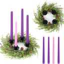 5 Pieces Christmas Advent Wreath with Candles Holder Wreath Decor Christmas Advent Candles X-Mas Candles for Home Fireplace Church Centerpiece Table Home School Advent Fireplace Decor (Classics-1)