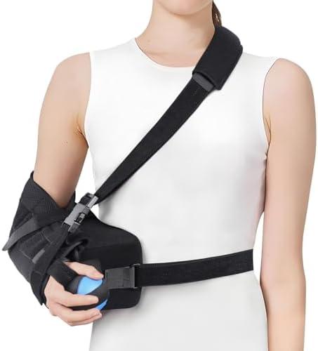 Abducted Shoulder Sling Immobilizer, Padded Rotator Cuff Support Brace with Removable Abduction Pillow and Exercise Ball for Right or Left Arm Pain Relief From Post-Surgery Recovery and Subluxation