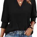 WIHOLL Blouses for Women Dressy Casual 3/4 Length Sleeve Womens Tops Trendy Summer Fall Shirts S-3XL (Black, L)