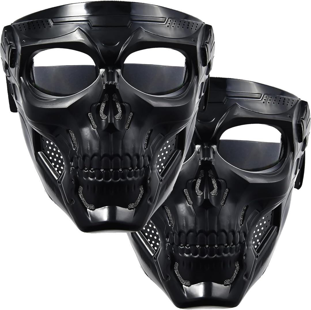 2 PCS Airsoft Mask Paintball Mask Full Face Tactical Mask Skull Mask (Black Frame-Clear Lens)