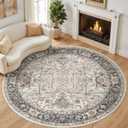 Area Rug for Living Room - 8x8 Large Soft Washable Oriental Vintage Floral Carpet Safe for Babies & Pets - Fade Stain Resistant Non Slip Rugs for Bedroom Dining Room Nursery Dorm Office Home Decor