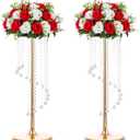 Nuptio 2 Pcs 27.6inch Tall Wedding Centerpieces Gold Vases Crystal Flower Vase Metal Flowers Stand for Party Tables Decorations - Elegant Bulk Weddings Decoration Table Chandelier Centerpiece Stands