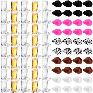 Sumind 40 Pcs Western Party Decoration Supplies Plastic Mini Cowboy Hats with 1 oz Miniature Cowgirl Cowboy Boot Shot Glasses