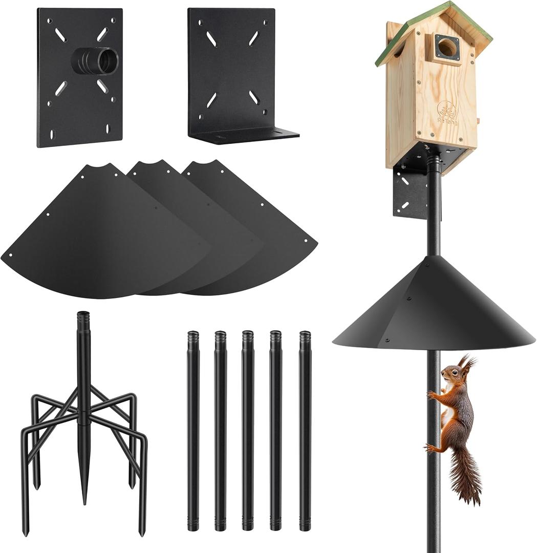 92 Inch Heavy Duty Smart Bird Feeders with Squirrel Baffle & 5-Prong Base  Rustproof Birdhouse Stand for Bluebird Houses, Birdhouse Pole& Weather Stations  Sturdy Design for Enhanced Bird Watching (Black)