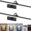 2 Pack Light for Pictures on Wall Black 8000mAh - 24" Cordless Battery Powered Wall Mount Sconce with Dimmable Remote for Oversized Artwork & Gallery, 24IN 2Pack