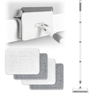 Baseboard Cleaner Tool with Handle, DELUX Baseboard Cleaner with Extendable Long Handle, 4 Reusable Cleaning Pads Wall Cleaner for Baseboards Cleaning, Ceiling, Wall, Floor, Shower Bathroom Kitchen (Gray)