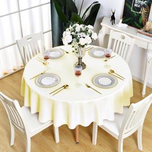 Cream Round Tablecloth - Waterproof Stain Resistant Wrinkle Free Table Cloth, 210GSM Polyester Washable Wipeable Table Cover for Party, Banquet, Wedding, Indoor and Outdoor (60 inch, Circle)
