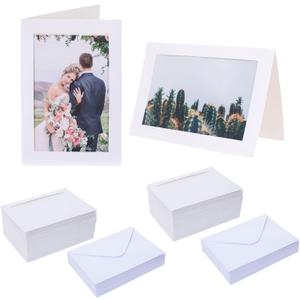 100 Pack Photo Frame Cards with Envelopes 4x6 Paper Picture Frame Notecards Photo Card Holder for Mother's Day Father's Day Graduation Greeting Birthday Classroom DIY Craft,White