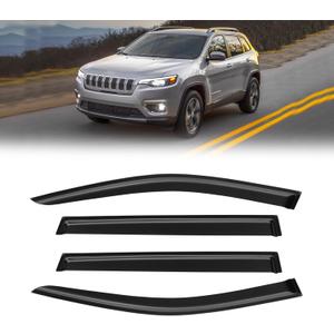 Rain Guards for 2014-2023 Jeep Cherokee, Out-Channel Window Visor Shields Vent Deflector Shade Wind Dark Smoke Jeep Cherokee KL Latitude Altitude Limited Trail hawk, Tape-On Outside-Mount, 4PCS