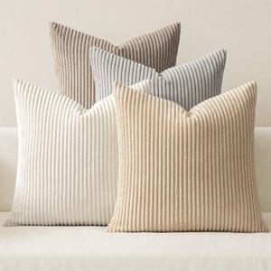 MIULEE Boho Farmhouse Throw Pillow Covers 18x18 Inch Set of 4 Neutral Tan Decorative Cushion Covers Soft Corduroy Nordic Home Decor for Couch Bed Sofa Living Room
