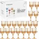 XUWAIDSGN 24 Pcs 7oz Plastic Vintage Wine Glasses Drinking Glasses Unbreakable Wedding Glassware Crystal Water Goblets Reusable Drinkware Vintage Champagne Flutes (24, Amber)