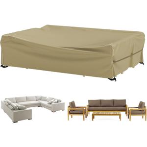 Velway Patio V-Shaped Sectional Sofa Cover - Waterproof 420D Sectional Couch Cover - Outdoor Heavy Duty UV Resistant Windproof Furniture Cover with 2 Air Vents Sofa Cover 100""×100"" - Camel
