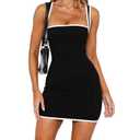 NauLon Womens Summer Casual Party Sexy Square Neck Sleeveless Short Dress Bodycon Party Club Mini Dresses (US, Alpha, Medium, Regular, Regular, Black with White Trim), Small