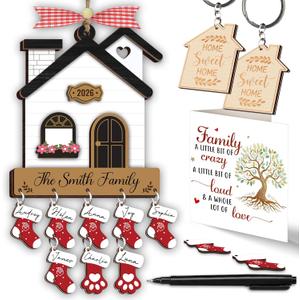DIY New Home Ornaments 2026, Family Ornament 2026, Family of 3, 4, 5, 6, 7, 8 Ornament with Dog, Cat, Customized Ornaments for Tree, Home Sweet Home Keychain, House Decoration HH624