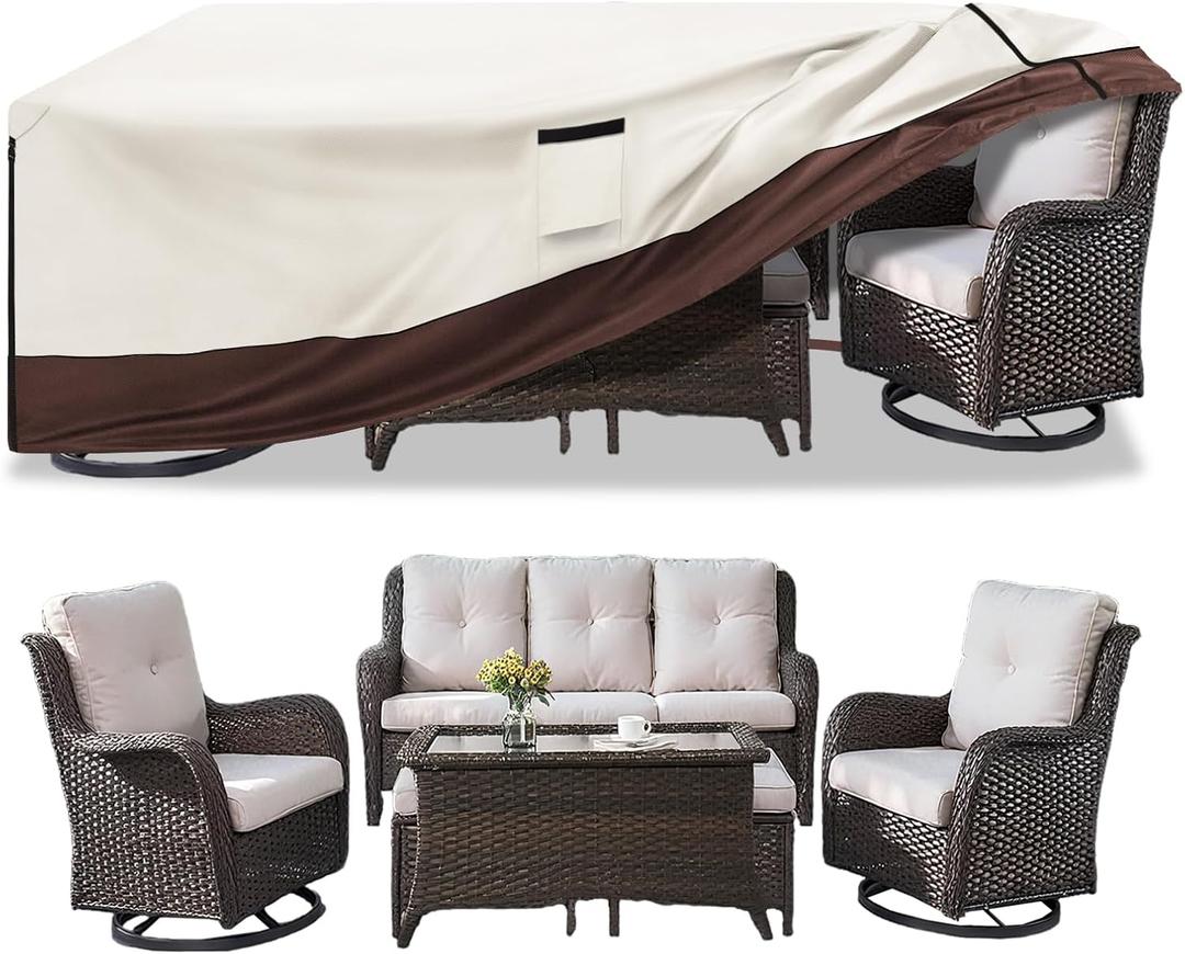 Patio Furniture Cover for 5 Pieces Set-Waterproof 600D Oxford Fabric Cover for 5 PCS Outdoor Sets Wicker Metal Couch Rocking Glider Swivel Chairs Ottomans Sectional Sofa Dining Chair Beige