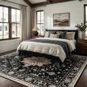 RELEANY Area Rugs 8'x10' Washable Non-Slip, Floral Vintage Distress Print Pattern Medallion Carpet for Living Room Bedroom Dining Room, Black Brown Neutral Dark Tan