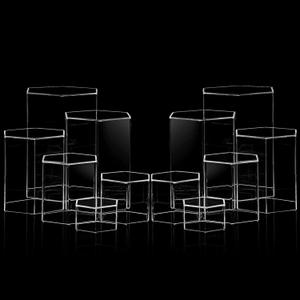 Jetec Hexagonal Jewelry Display Risers Hexagonal Market Display Risers Stands Acrylic Showcase Acrylic Stand for Jewelry Model Figures Decoration, 6 Sizes(Clear,12 Pieces)
