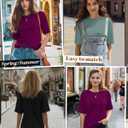 Huukeay 3 Pack Women's Half Sleeve T-Shirts, Crew Neck Elbow Length Tops Loose Casual Basic Tees Summer Tunic Tops(Black, Gray Green, Burgundy Purple,Large)