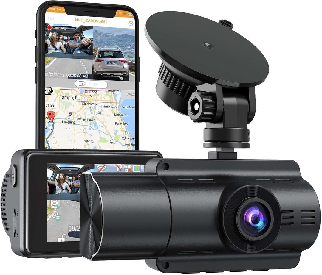 LAMONKE 4K Dual Dash Cam Front 4K Inside 1080P with GPS Wi-Fi Night Vision Supercapacitor Parking Mode G Sensor Loop Recording 256GB Support