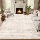 8x10 Area Rugs for Living Room: Washable Rug Soft Vintage Boho Carpet Indoor Floor Non-Slip Stain Resistant Floral Large Carpets for Bedroom Dining Room Farmhouse Nursery Home Office Beige