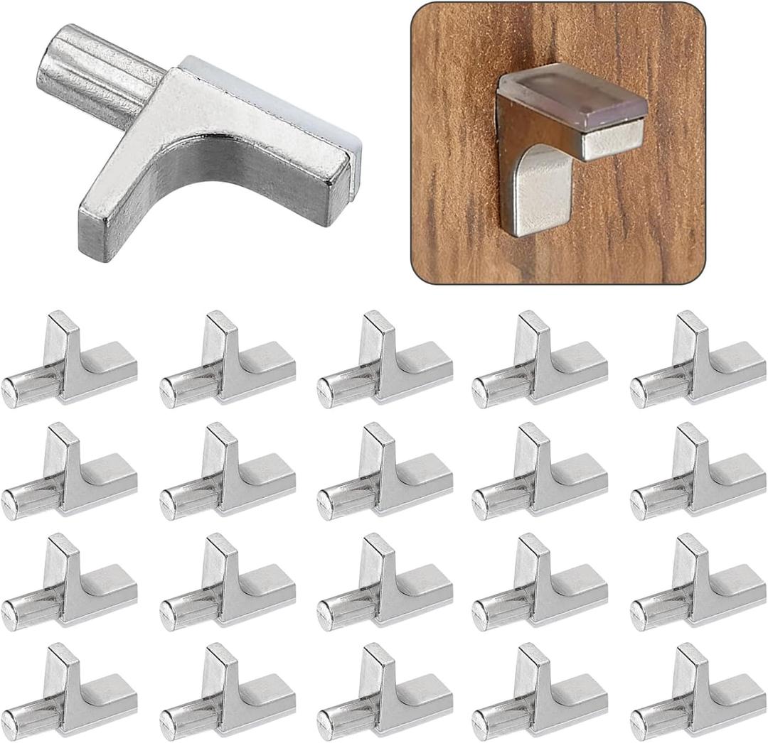20-Pack 5mm Steel Cabinet Shelf Pins, Heavy Duty Adjustable Shelf Support Pegs & Clips for Kitchen Cabinets, Closet, Bookshelf (Silver)