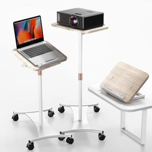 Rolling Laptop Stand, 2 in 1 Dual-use Floor & Desktop, Adjustable Height from 16.5" to 51", with 4 Lockable Casters, Small Mobile Standing Desk Perfect for Home, Office, Meeting Room, Study (White)