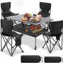 Black 5 Pcs Folding Camping Table and Chairs Set Portable Aluminum Lightweight Camp Table with Mesh Bag 4 Oxford Cloth Folding Chairs for Outdoor Camping Backyard BBQ Picnic, 37.4 x 21.65 x 19.69 inches