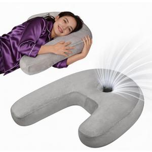 Ear Piercing Pillow - Side Sleeper Body Pillow with Ear Hole for Pain Relief, J-Shaped Ergonomic Support, 20x26 Inches (Grey)