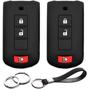2pcs Compatible with Mitsubishi Eclipse Cross Lancer Mirage Montero Outlander Montero Sport Outlander Sport Smart 3 Buttons Key Fob Cover Case Key Chain Protector Holder