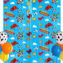 2 x Bupulo Toy Birthday Decorations, 2 Pack Toy Themed Birthday Party Backdrop 3.3 x 6.6ft Cartoon element Tinsel Foil Fringe Curtains Photo Booth Props, Perfect Toy Party Background for Kids