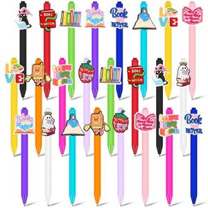Engrowtic 24 Pcs Book Lover Writing Gifts Book Club Pens Bulk Christmas Cute Ballpoint Retractable Black Ink Books Accessories for Reading Club Party