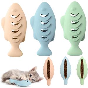 Fish Shape Cat Toys, 3 Pcs Food-Grade Silicone Kicker for Indoor Cats, Could Be Filled with Catnip or Cat Food, Interactive Toys for Kittens and Adult Cats
