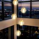 HAIXIANG 5 Lights Globe Chandelier Modern Crystal Glam Light LED Warm Light Pendant Lights for Dining Room Kitchen Island Black Lighting Fixture