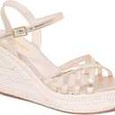 QDEGUY Platform High Heels Medium Width Comfortable Wedge Sandals for Women Dressy Espadrilles Wedding Summer (Gold,7)