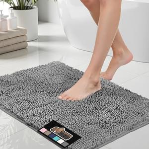 GORILLA GRIP Bath Rug Mat, Thick Soft Absorbent Chenille, Quick Dry Microfiber Mats, Rubber Backing Washable Shower Floor Rugs, Bathmat Runner, US Designed Bathroom Home Decor Accessories 29x20,Grey