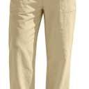 Linen Pants Men Casual Elastic Waist Drawstring Loose Straight with 4 Pockets (XL)