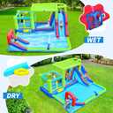WELLFUNTIME Inflatable Water Slide & Water Park with Blower, Dual Bounce House Jumping Castle with Sunshade, Climbing Wall & Basketball Hoop, 176 x 171 x 84 inches