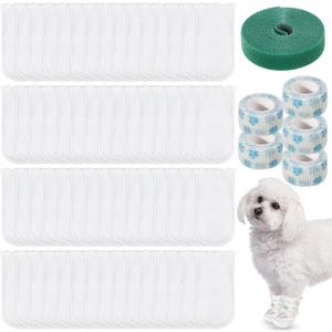 100 Pcs Disposable Dog Paw Protector Adjustable Pet Boots Dog Feet Covers for Paw Protection with Self Adhesive Bandage for Dogs Indoor Outdoor Walking Foot Muffs  8 x 16.51 cm / 3.15 x 6.5 inches