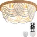 Ceiling Fans with Lights and Remote - Bulbs Included, Caged Fandelier with Handcrafted Beaded Dcor 19 inches Reversible Flush Mount Installation Ceiling Fan, White, 19.2