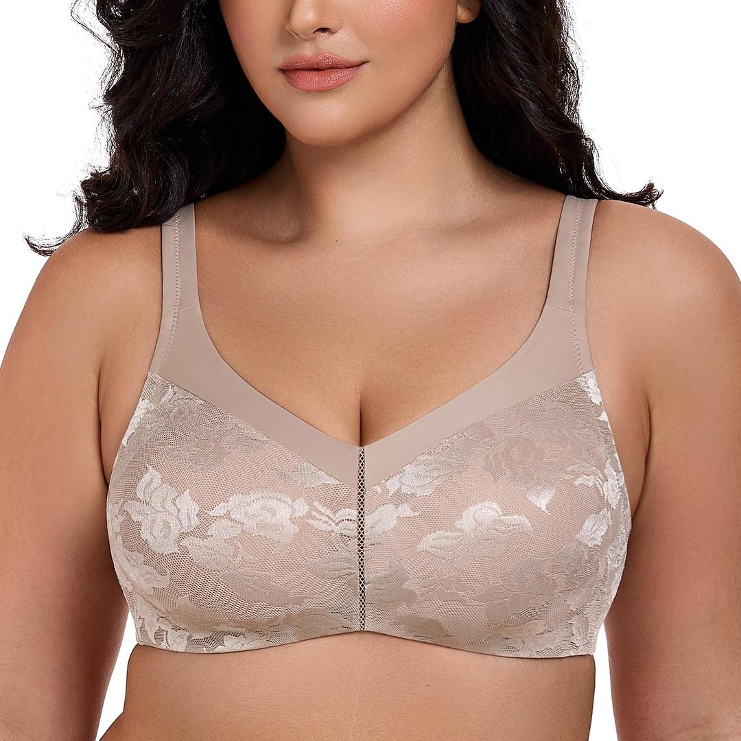 Wingslove Women's Full Coverage Minimizer Bra Wirefree Plus Size Bras Non-Padded Large Busts Comfort Straps Support (Toffee,42D)