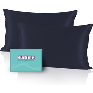 Mulberry Silk Pillowcases Set of 2, Both Sides Real Silk Pillow Cases for Hair and Skin Prevent Acne Pillowcase Organic Silk Pillowcase 2 Pack with Hidden Zipper, Navy Blue, King (20"36")