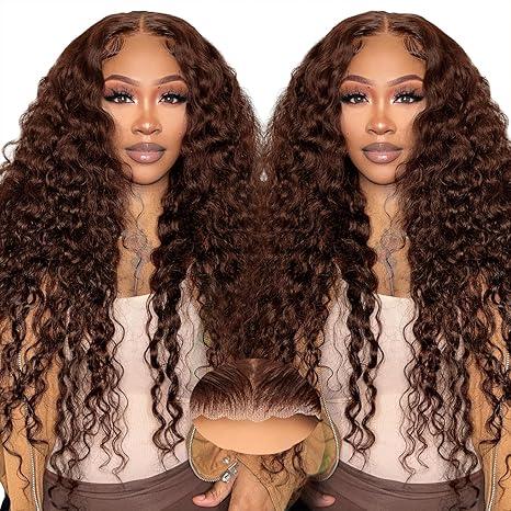 Glueless Curly Wigs Human Hair 7x5 Wear and Go Wig Human Hair Pre Plucked Pre Cut Black Deep Wave Closure Lace Front Wigs Human 12a 220% Density Loose Curly Wig Bleached Knots for Women 28 Inch