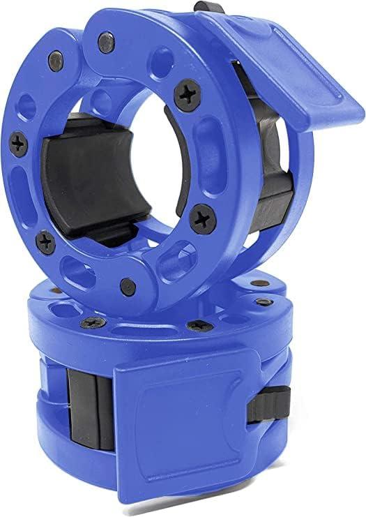 Clout Fitness Olympic Barbell Clamps Collars Quick Release Pair of Locking Weight Clips Fit 2 Inch Barbell for Weightlifting (Blue)