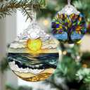 7 x Beach Sunset Stained Glass Ornament, Christmas Ornaments Christmas Tree Decorations, Holiday Decor, Stocking Stuffer, Gift Idea, Summer Vibes Gift, Gifts for Beach Lover, Friend, and Faimly
