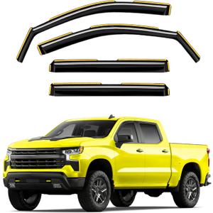 in-Channel Window Rain Guards Fit for Truck Chevy Silverado/GMC Sierra 1500 2019-2025 Crew Cab Extra Durable Window Deflectors Vent Visors Shades Exterior Car Accessories Visors Rain Guards