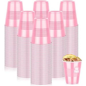 Dualshine Only 48  Pack Pink Plastic Cups 12 oz, Disposable Cups for Party, Heavy Duty Drinking Cup, Graduation Cups for Wedding Birthday, Valentine's Day Beer Taste Serving Snack Sample Tastings Barbecues