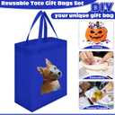 Windyun 50 Pcs Reusable Tote Bag Bulk 8 x 4 x 10 Inch Non Woven Shopping Bag with Handle Christmas Reusable Grocery Gift Tote (Royal Blue)