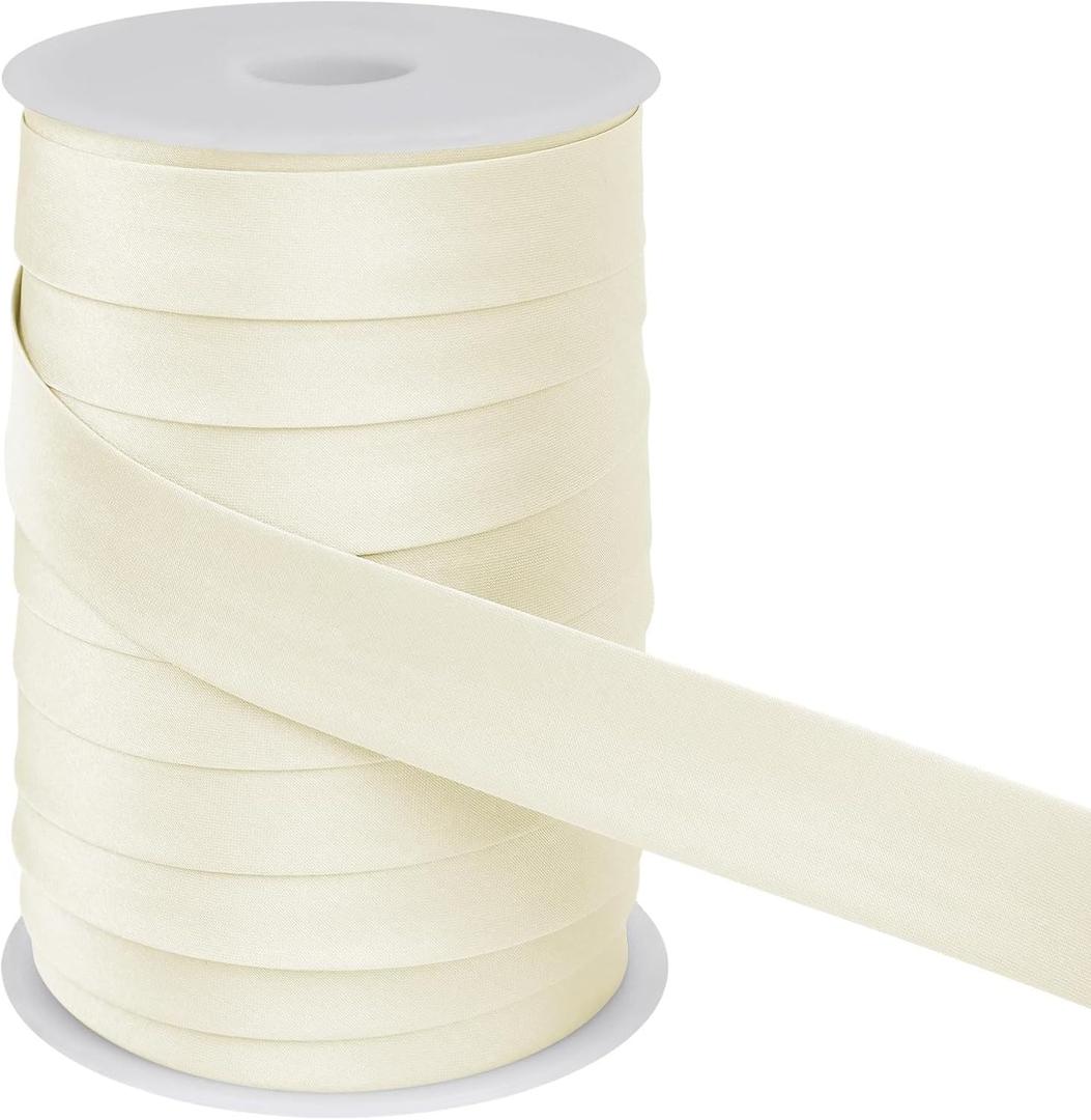 LEREATI Satin Bias Tape Double Fold 1 Inch x 55 Yards, Bias Tape for Sewing, Polyester Quilt Binding Tape, Piping Trim Fabric Tape for Hemming, Seaming, DIY Crafts (Off-White)