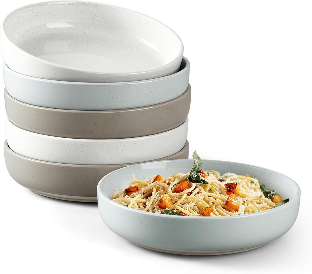 HaWare Pasta Bowls Set of 6, 33oz Large Salad Bowls for Home Kitchen, Ceramic Serving Plates for Soup, Cereal, Scratch-resistant Wide and Shallow Dinner Bowl, Microwave & Dishwasher Safe, Multicolor